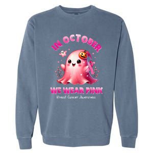 In October We Wear P.I.N.K Ghost Witch Breast Cancer Awareness Garment-Dyed Sweatshirt