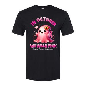 In October We Wear P.I.N.K Ghost Witch Breast Cancer Awareness Softstyle CVC T-Shirt