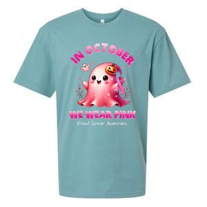 In October We Wear P.I.N.K Ghost Witch Breast Cancer Awareness Sueded Cloud Jersey T-Shirt