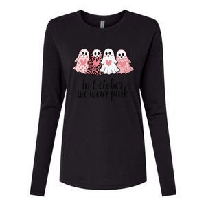 In October We Wear Pin.K Ghost Witch Breast Cancer Awareness Womens Cotton Relaxed Long Sleeve T-Shirt