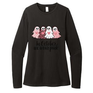 In October We Wear Pin.K Ghost Witch Breast Cancer Awareness Womens CVC Long Sleeve Shirt