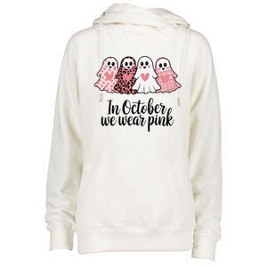 In October We Wear Pin.K Ghost Witch Breast Cancer Awareness Womens Funnel Neck Pullover Hood