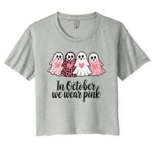 In October We Wear Pin.K Ghost Witch Breast Cancer Awareness Women's Crop Top Tee