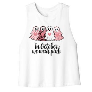 In October We Wear Pin.K Ghost Witch Breast Cancer Awareness Women's Racerback Cropped Tank