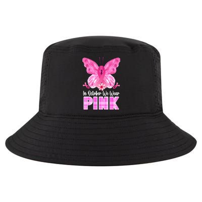 In October We Wear Pink Butterfly Ribbon Breast Cancer Cool Comfort Performance Bucket Hat