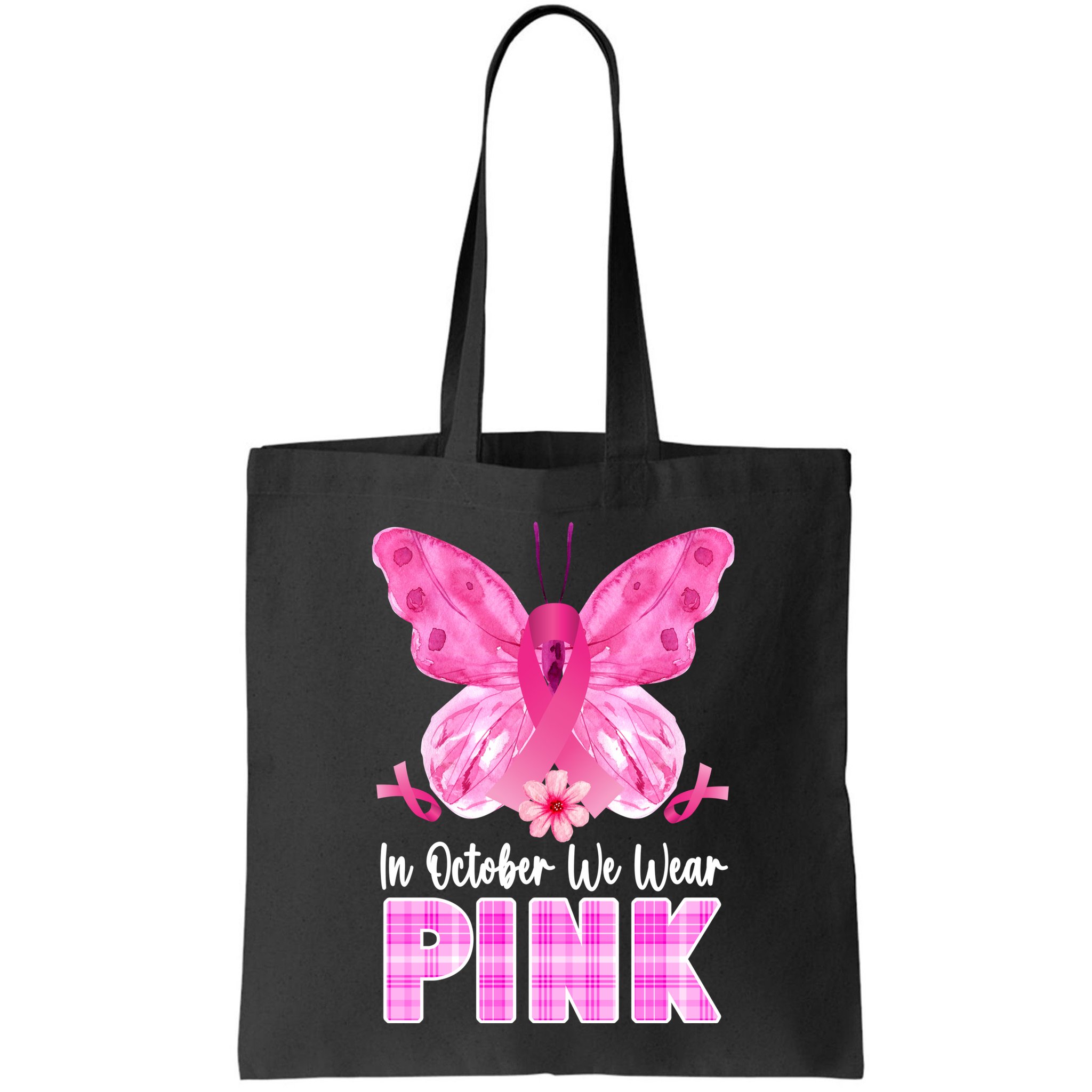 In October We Wear Pink Butterfly Ribbon Breast Cancer Bag