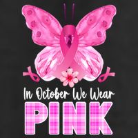 In October We Wear Pink Butterfly Ribbon Breast Cancer Trucker Hat