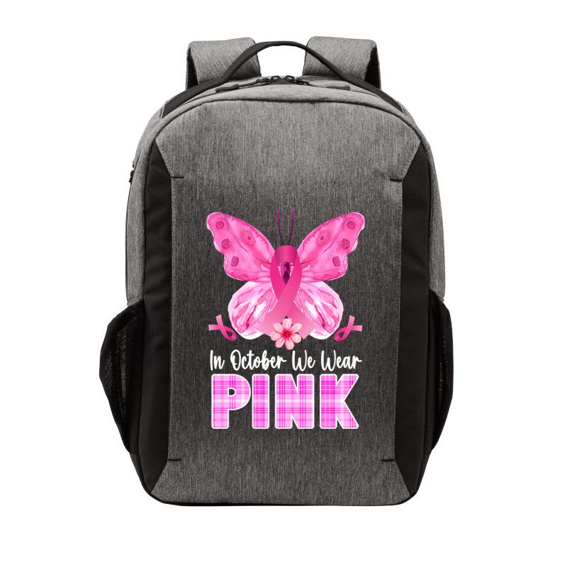 In October We Wear Pink Butterfly Ribbon Breast Cancer Vector Backpack