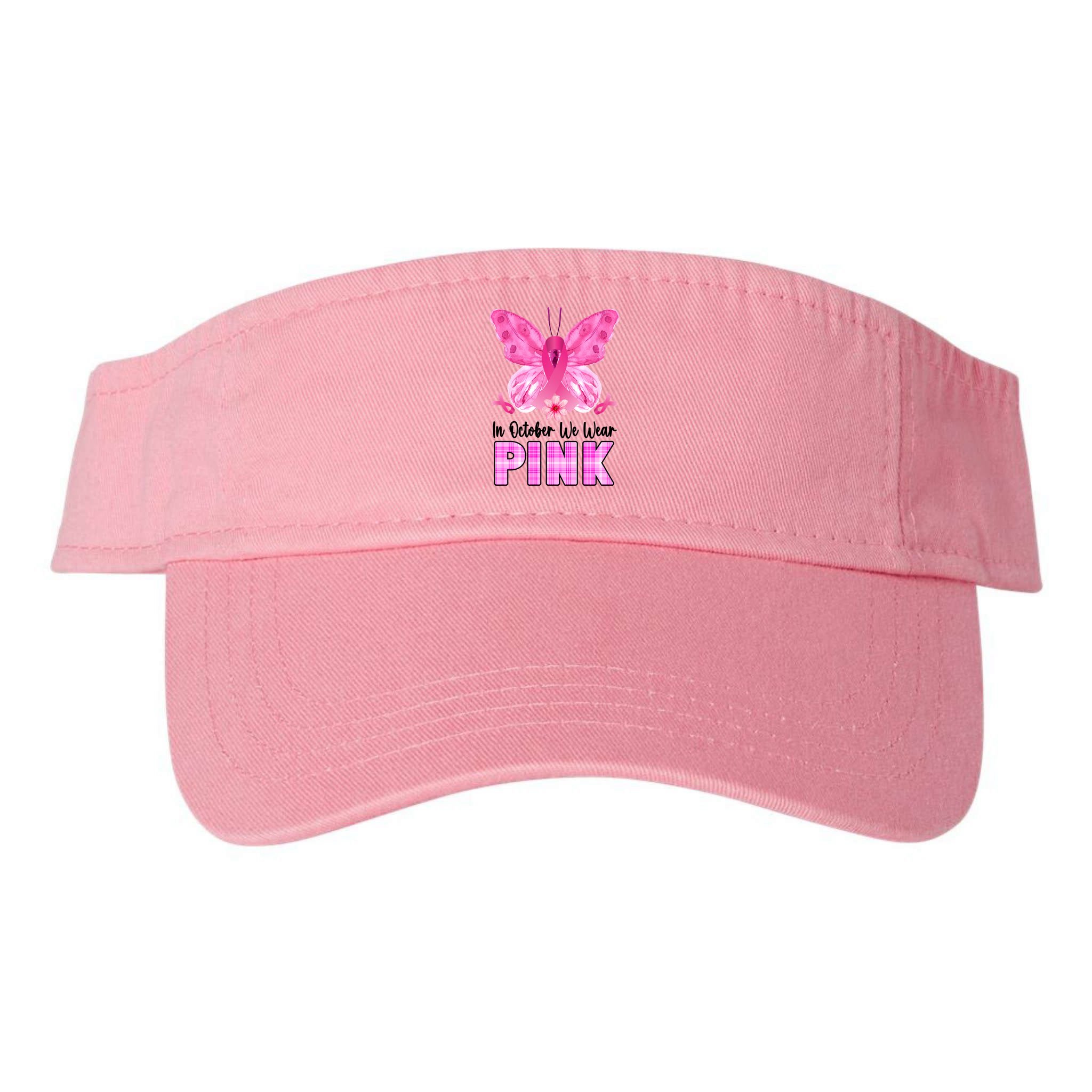 In October We Wear Pink Butterfly Ribbon Breast Cancer Visor