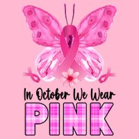 In October We Wear Pink Butterfly Ribbon Breast Cancer Women's V-Neck T-Shirt