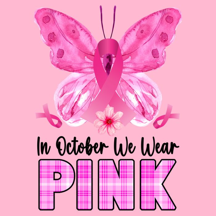 In October We Wear Pink Butterfly Ribbon Breast Cancer Women's V-Neck T-Shirt