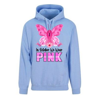 In October We Wear Pink Butterfly Ribbon Breast Cancer Unisex Surf Hoodie