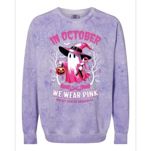 In October We Wear Ghost Witch Breast Cancer Awareness Colorblast Crewneck Sweatshirt