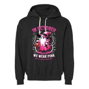 In October We Wear Ghost Witch Breast Cancer Awareness Garment-Dyed Fleece Hoodie