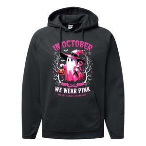 In October We Wear Ghost Witch Breast Cancer Awareness Performance Fleece Hoodie