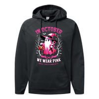 In October We Wear Ghost Witch Breast Cancer Awareness Performance Fleece Hoodie