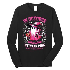 In October We Wear Ghost Witch Breast Cancer Awareness Long Sleeve Shirt