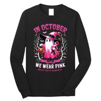 In October We Wear Ghost Witch Breast Cancer Awareness Long Sleeve Shirt