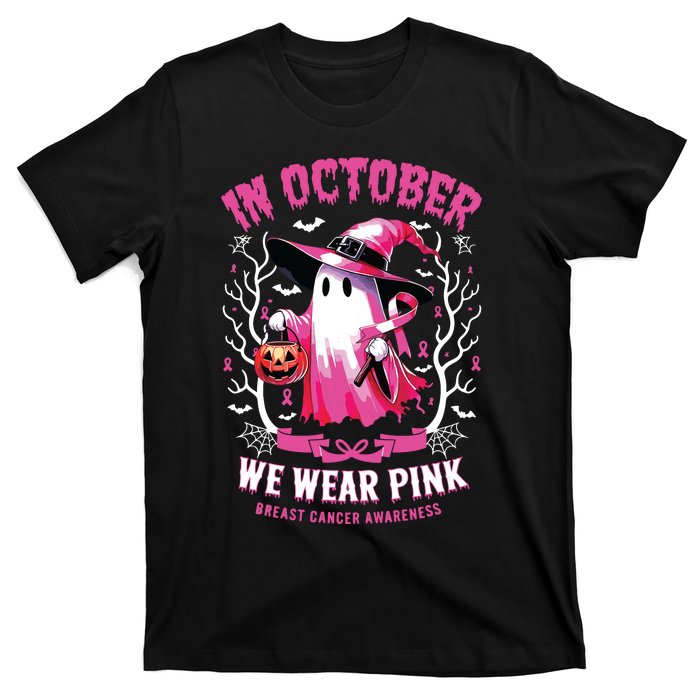 In October We Wear Ghost Witch Breast Cancer Awareness T-Shirt