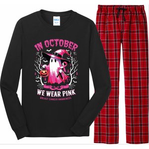 In October We Wear Ghost Witch Breast Cancer Awareness Long Sleeve Pajama Set