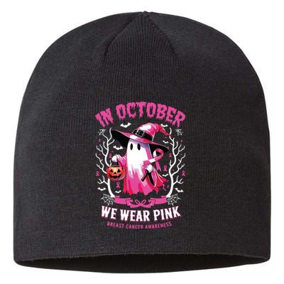 In October We Wear Ghost Witch Breast Cancer Awareness Sustainable Beanie