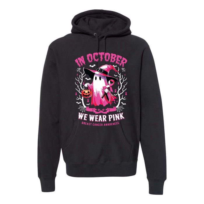 In October We Wear Ghost Witch Breast Cancer Awareness Premium Hoodie