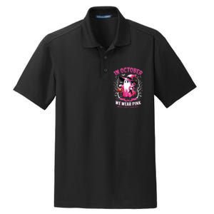 In October We Wear Ghost Witch Breast Cancer Awareness Dry Zone Grid Polo