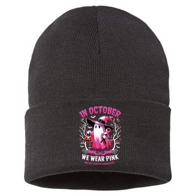 In October We Wear Ghost Witch Breast Cancer Awareness Sustainable Knit Beanie