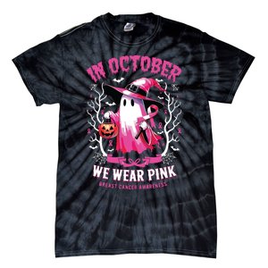 In October We Wear Ghost Witch Breast Cancer Awareness Tie-Dye T-Shirt