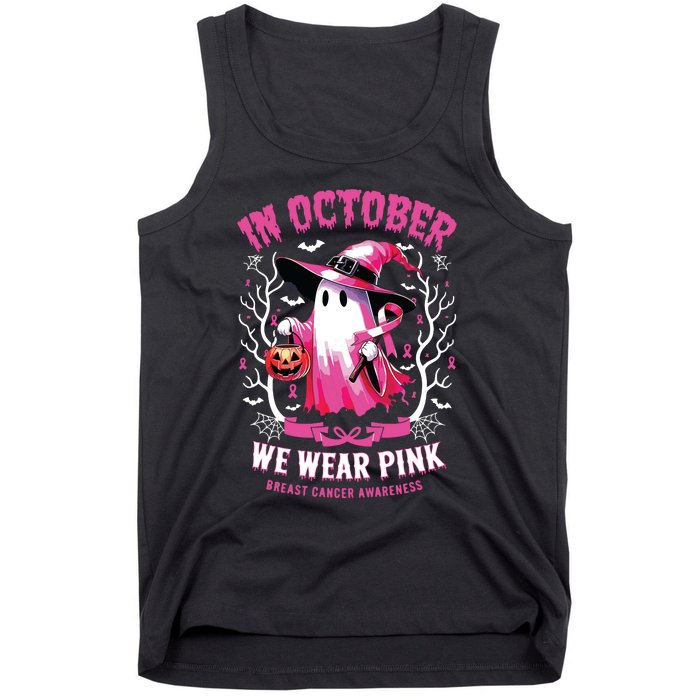 In October We Wear Ghost Witch Breast Cancer Awareness Tank Top