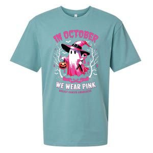 In October We Wear Ghost Witch Breast Cancer Awareness Sueded Cloud Jersey T-Shirt