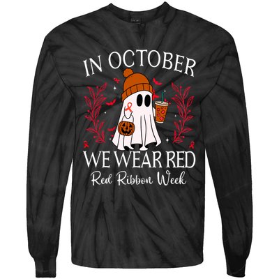 In October We Wear Red For Red Ribbon Week Awareness Tie-Dye Long Sleeve Shirt