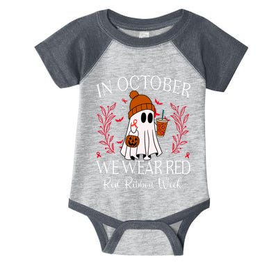 In October We Wear Red For Red Ribbon Week Awareness Infant Baby Jersey Bodysuit