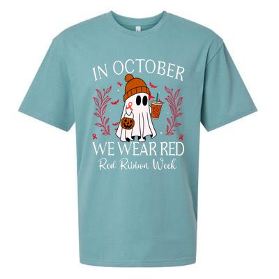 In October We Wear Red For Red Ribbon Week Awareness Sueded Cloud Jersey T-Shirt