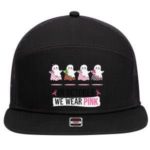 In October We Wear Pin.K Ghost Witch Breast Cancer Awareness 7 Panel Mesh Trucker Snapback Hat