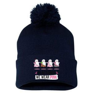 In October We Wear Pin.K Ghost Witch Breast Cancer Awareness Pom Pom 12in Knit Beanie