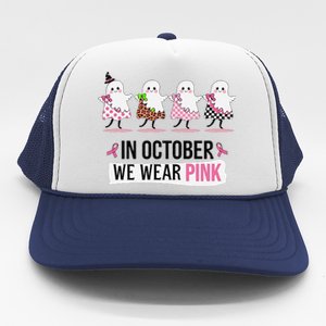 In October We Wear Pin.K Ghost Witch Breast Cancer Awareness Trucker Hat