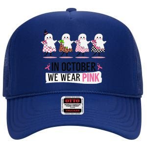 In October We Wear Pin.K Ghost Witch Breast Cancer Awareness High Crown Mesh Back Trucker Hat