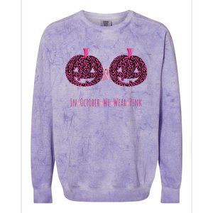 In October We Wear Pumpkin Leopard Print Bra Halloween Vneck Colorblast Crewneck Sweatshirt