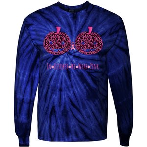 In October We Wear Pumpkin Leopard Print Bra Halloween Vneck Tie-Dye Long Sleeve Shirt