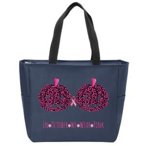 In October We Wear Pumpkin Leopard Print Bra Halloween Vneck Zip Tote Bag