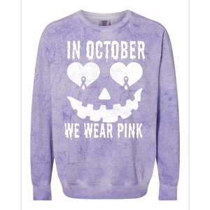 In October We Wear Pink Breast Cancer Jackolantern Halloween Colorblast Crewneck Sweatshirt