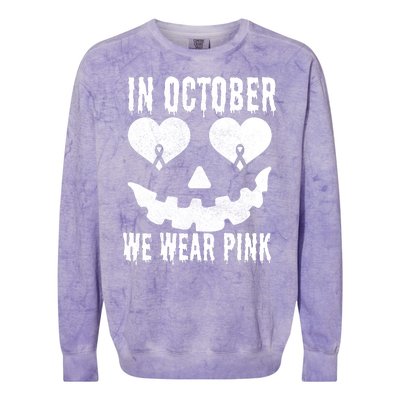 In October We Wear Pink Breast Cancer Jackolantern Halloween Colorblast Crewneck Sweatshirt