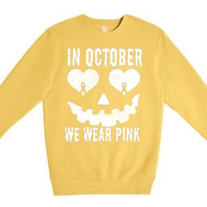 In October We Wear Pink Breast Cancer Jackolantern Halloween Premium Crewneck Sweatshirt