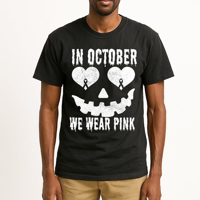 In October We Wear Pink Breast Cancer Jackolantern Halloween Tall T-Shirt