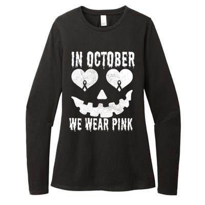 In October We Wear Pink Breast Cancer Jackolantern Halloween Womens CVC Long Sleeve Shirt