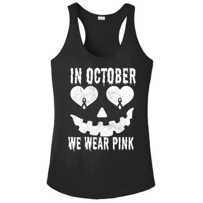 In October We Wear Pink Breast Cancer Jackolantern Halloween Ladies PosiCharge Competitor Racerback Tank