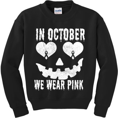 In October We Wear Pink Breast Cancer Jackolantern Halloween Kids Sweatshirt