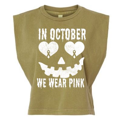 In October We Wear Pink Breast Cancer Jackolantern Halloween Garment-Dyed Women's Muscle Tee