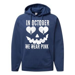 In October We Wear Pink Breast Cancer Jackolantern Halloween Performance Fleece Hoodie